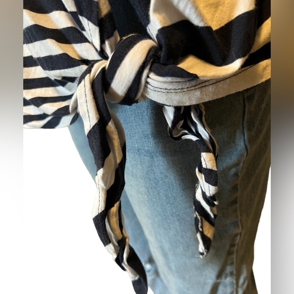 Chaps Side Ties Short Sleeve Black and White Striped Top Size Large​​​​ - Picture 6 of 15